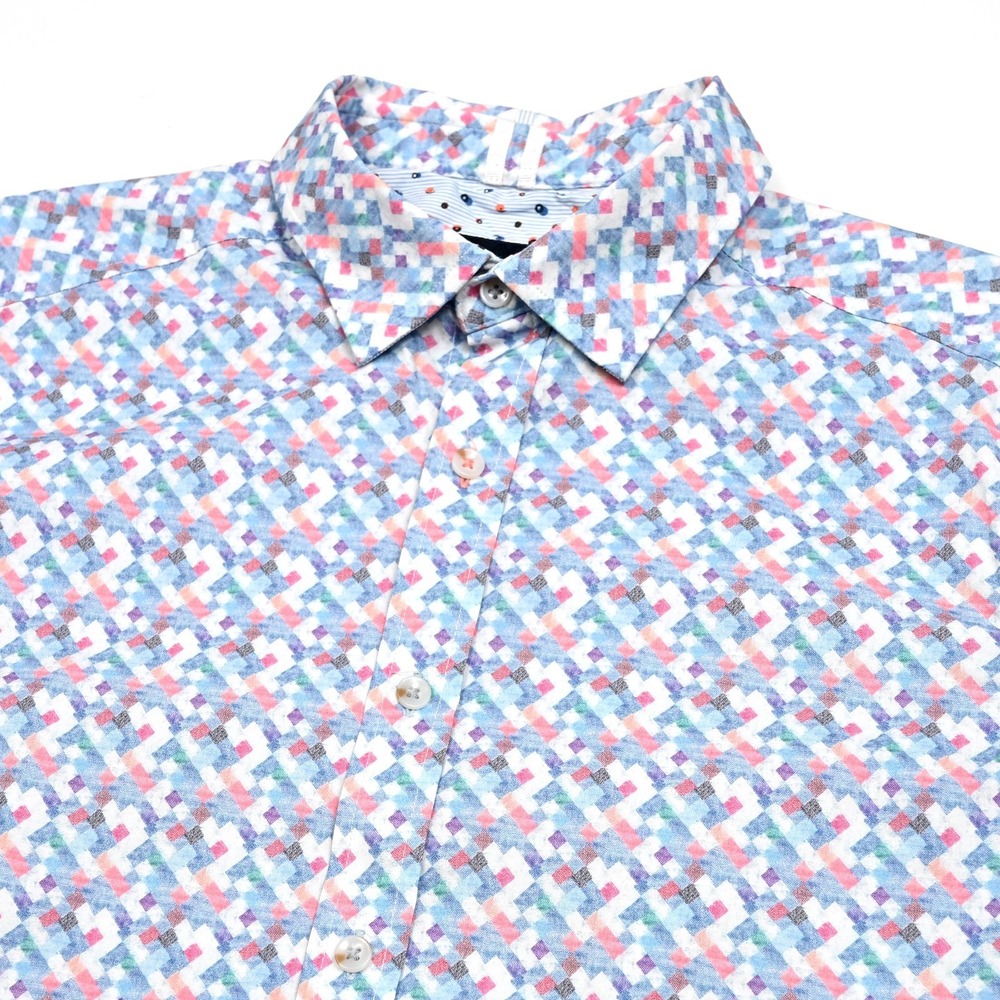 Robert Graham Shirt Mens Large Geometric S/S Button‎ Up Modern Americana Stretch